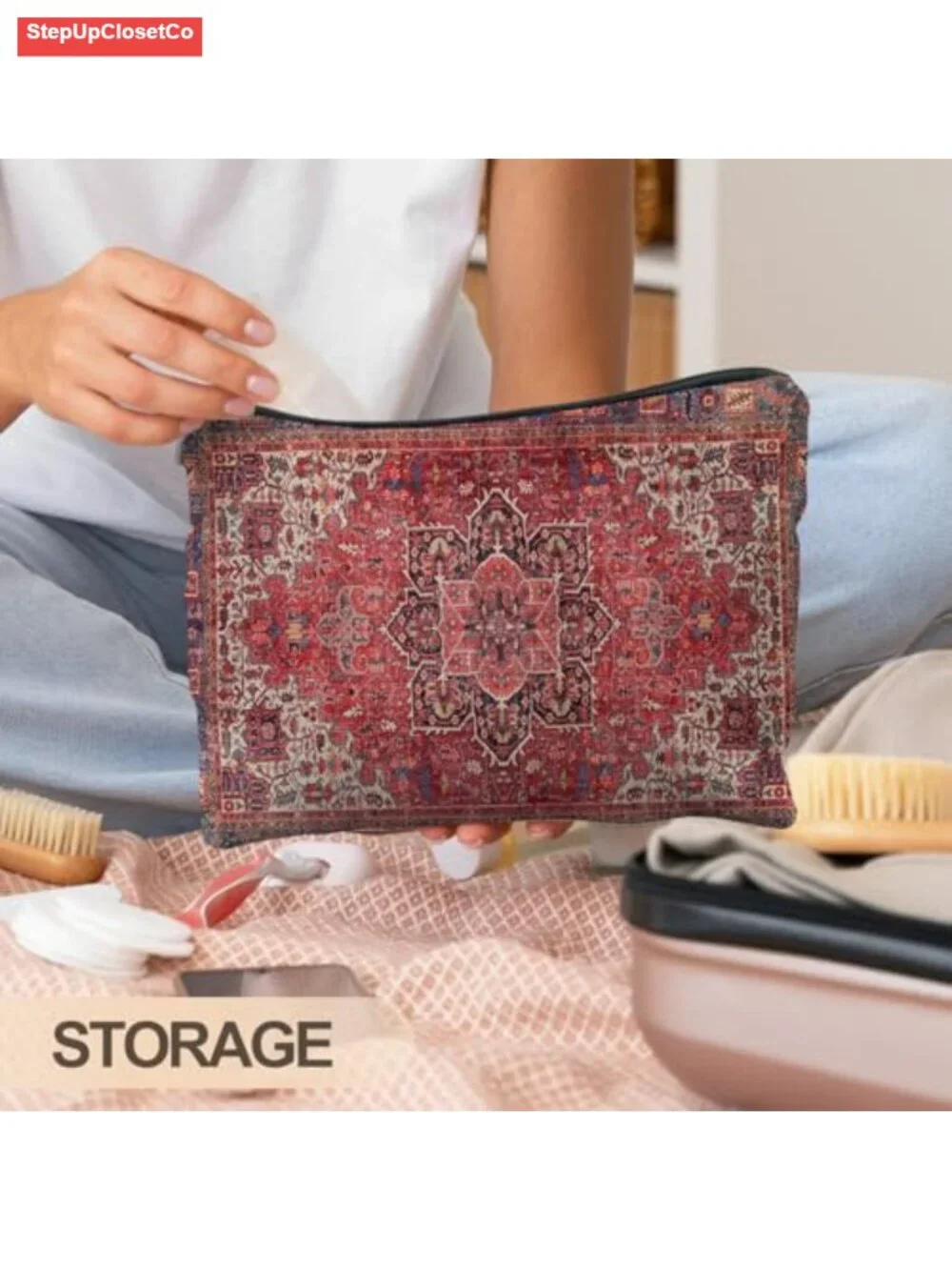 Linen Makeup Bag Vintage Ethnic Pattern Cosmetic Pouch Boho Tapestry Travel Case